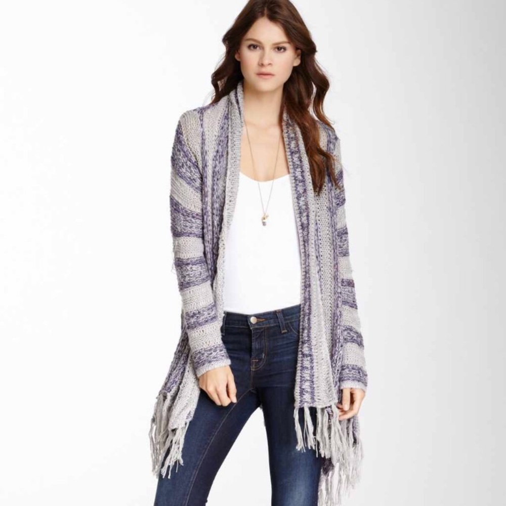 Striped fringe cardigan.